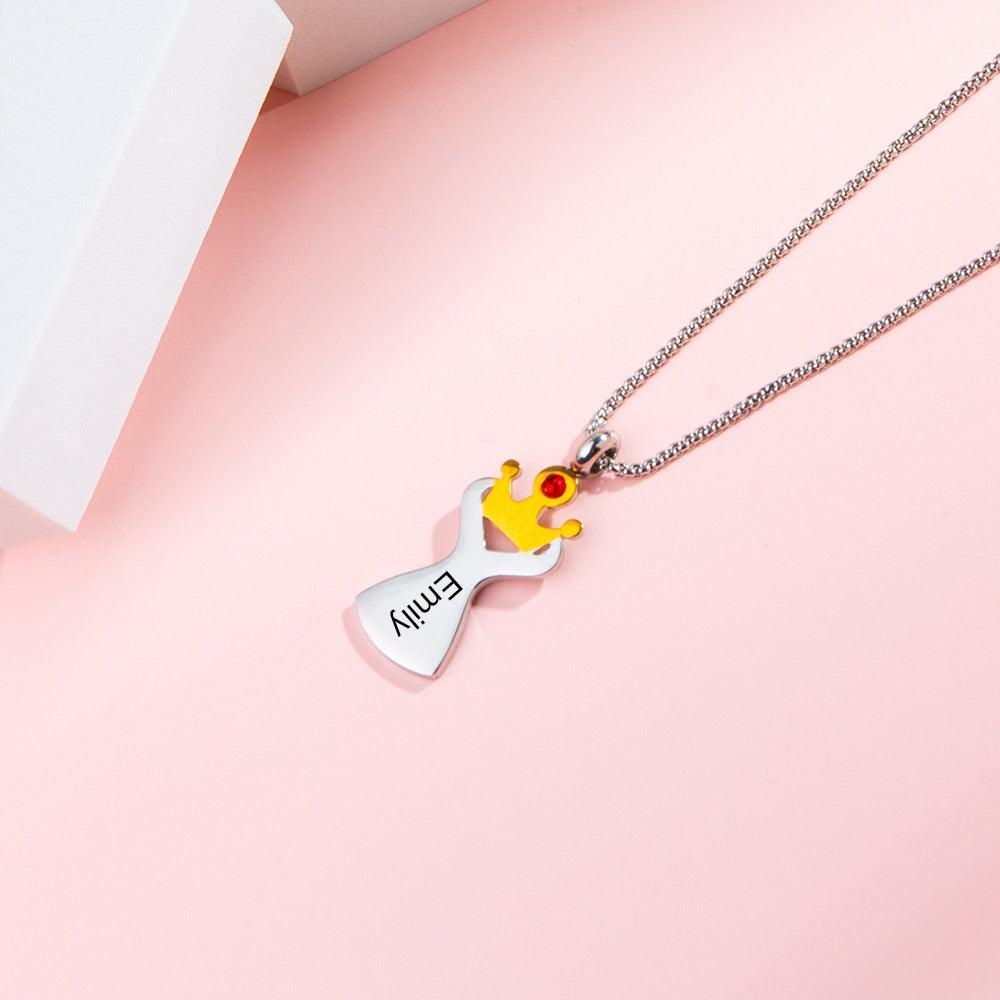 Personalized Crown Pendant Necklace for Women Customized Birthstone With Name Engraving - Personalized Jewel