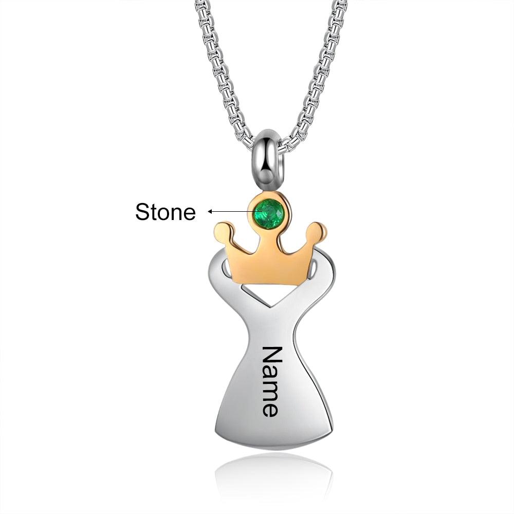 Personalized Crown Pendant Necklace for Women Customized Birthstone With Name Engraving - Personalized Jewel