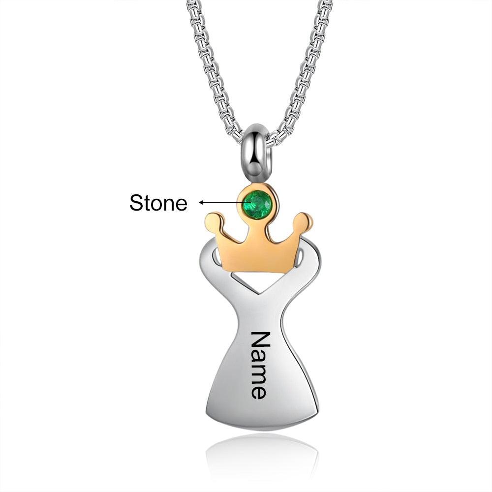 Personalized Crown Pendant Necklace for Women Customized Birthstone With Name Engraving - Personalized Jewel