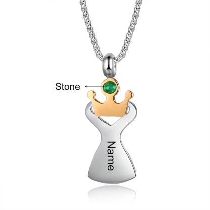 Personalized Crown Pendant Necklace for Women Customized Birthstone With Name Engraving - Personalized Jewel