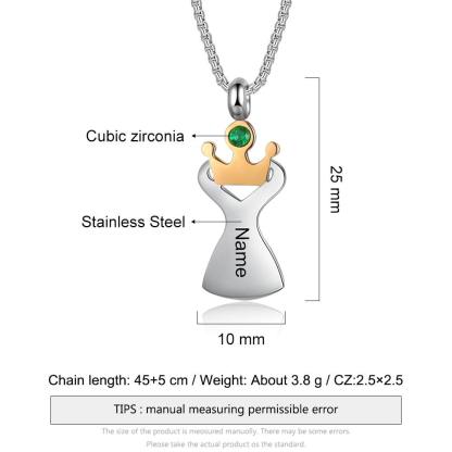 Personalized Crown Pendant Necklace for Women Customized Birthstone With Name Engraving - Personalized Jewel