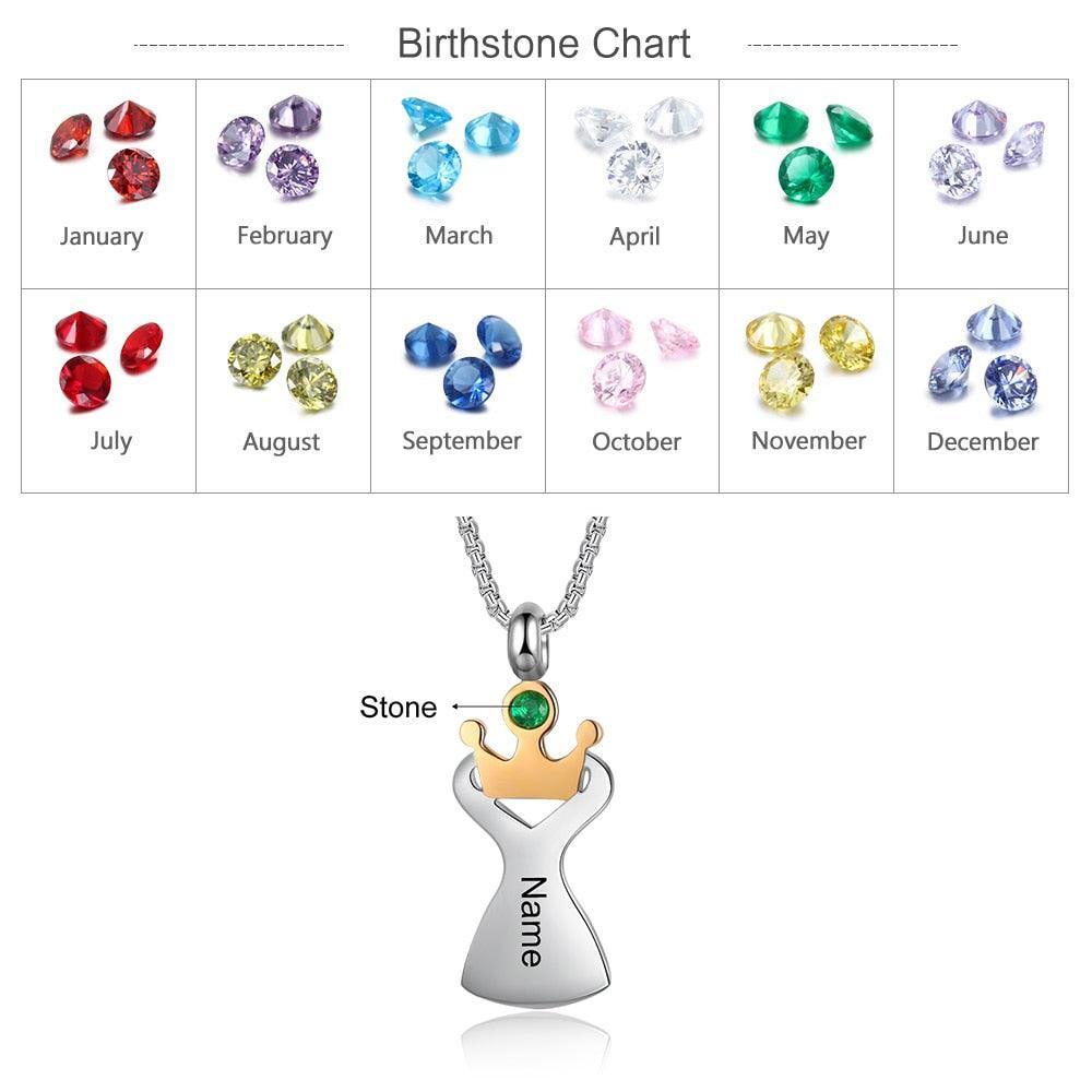 Personalized Crown Pendant Necklace for Women Customized Birthstone With Name Engraving - Personalized Jewel