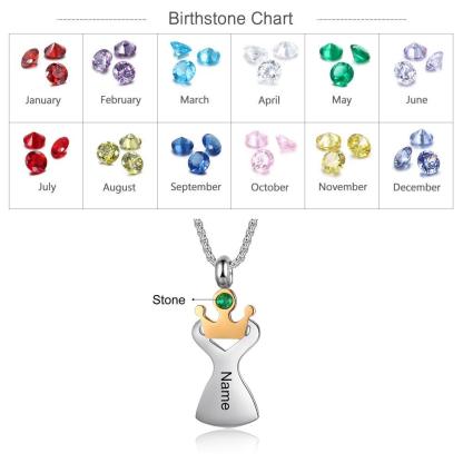 Personalized Crown Pendant Necklace for Women Customized Birthstone With Name Engraving - Personalized Jewel