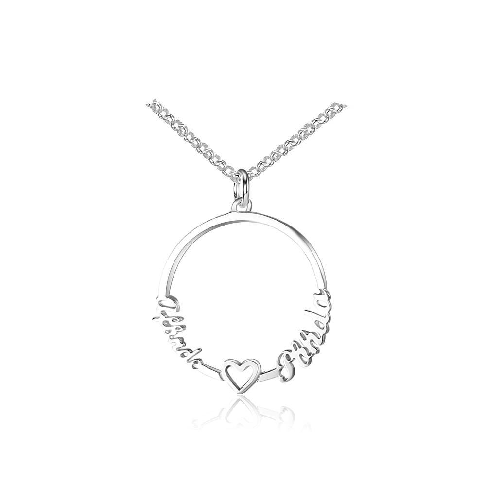 Personalized Custom 2 Names Necklace for Women 925 Sterling Silver Circle Necklace with Heart Fine Jewelry - Personalized Jewel
