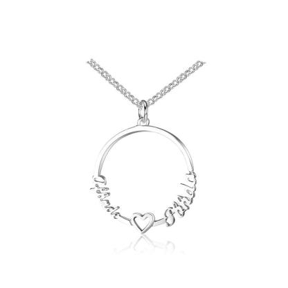 Personalized Custom 2 Names Necklace for Women 925 Sterling Silver Circle Necklace with Heart Fine Jewelry - Personalized Jewel