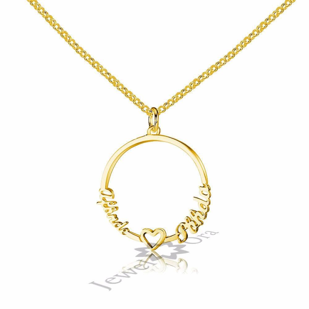 Personalized Custom 2 Names Necklace for Women 925 Sterling Silver Circle Necklace with Heart Fine Jewelry - Personalized Jewel
