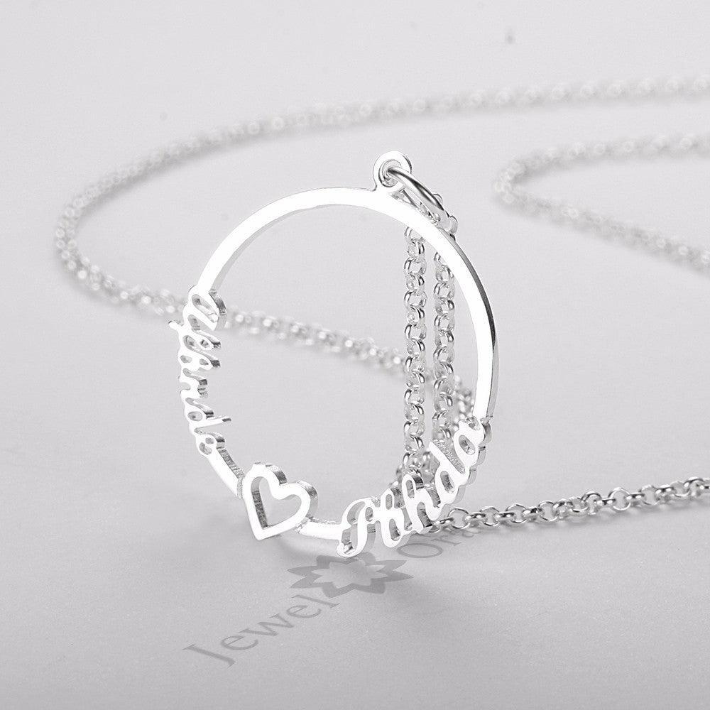 Personalized Custom 2 Names Necklace for Women 925 Sterling Silver Circle Necklace with Heart Fine Jewelry - Personalized Jewel