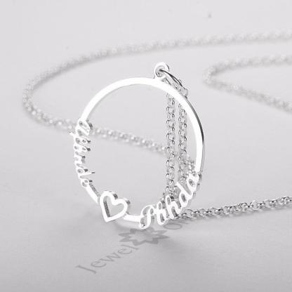 Personalized Custom 2 Names Necklace for Women 925 Sterling Silver Circle Necklace with Heart Fine Jewelry - Personalized Jewel