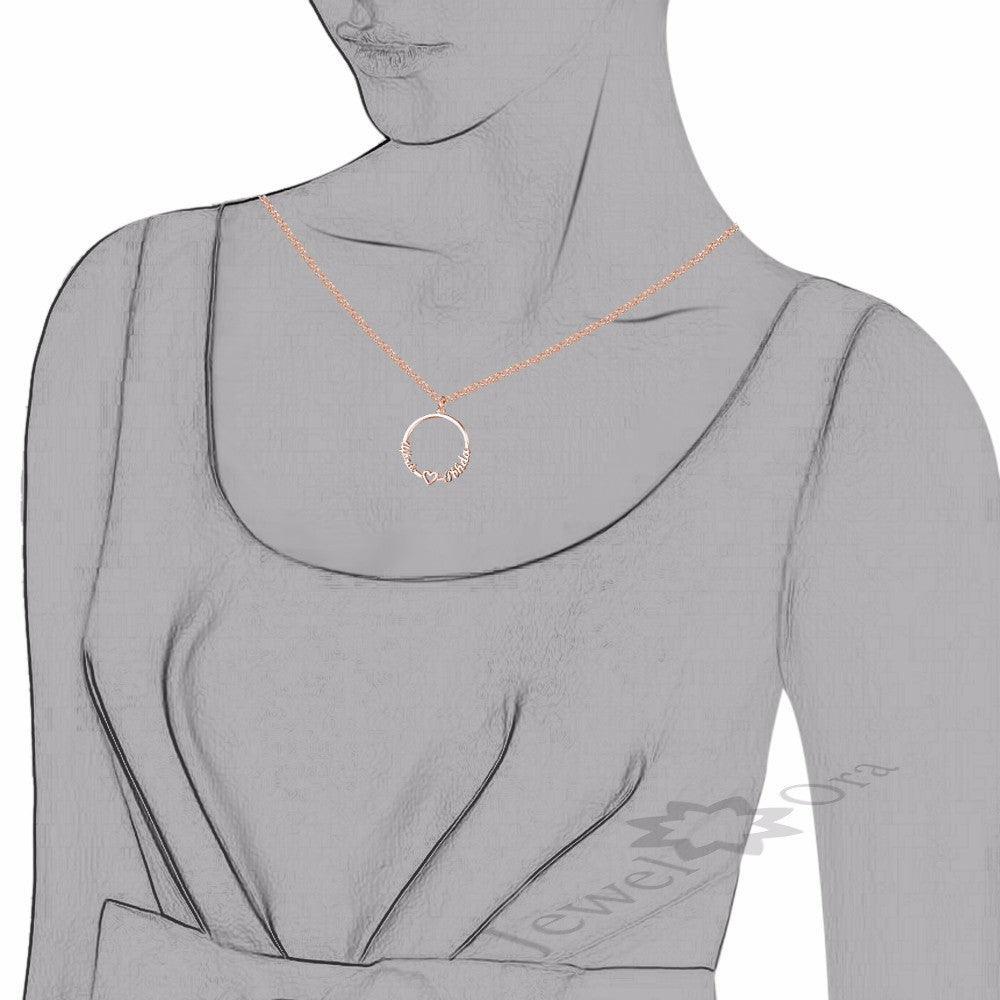 Personalized Custom 2 Names Necklace for Women 925 Sterling Silver Circle Necklace with Heart Fine Jewelry - Personalized Jewel