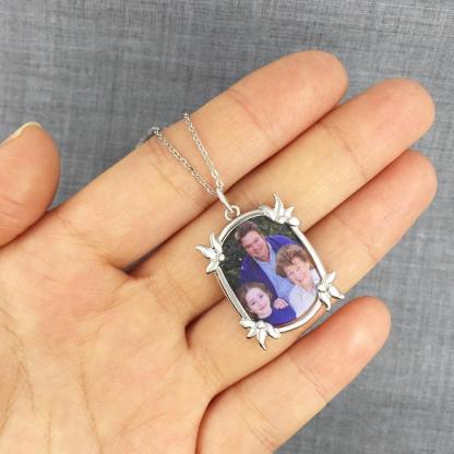 Personalized Custom Color Photo And Word Engraved 925 Sterling Silver Pendant Necklace - Personalized Jewel