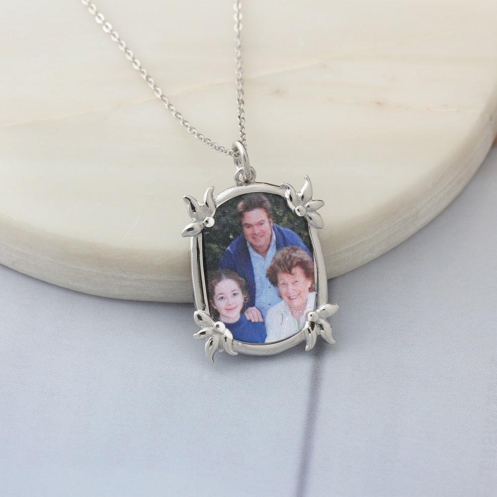Personalized Custom Color Photo And Word Engraved 925 Sterling Silver Pendant Necklace - Personalized Jewel