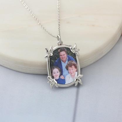Personalized Custom Color Photo And Word Engraved 925 Sterling Silver Pendant Necklace - Personalized Jewel