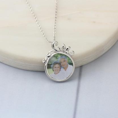 Personalized Custom Color Photo Engraved Word Family Anniversary 925 Sterling Silver Pendant Necklace - Personalized Jewel