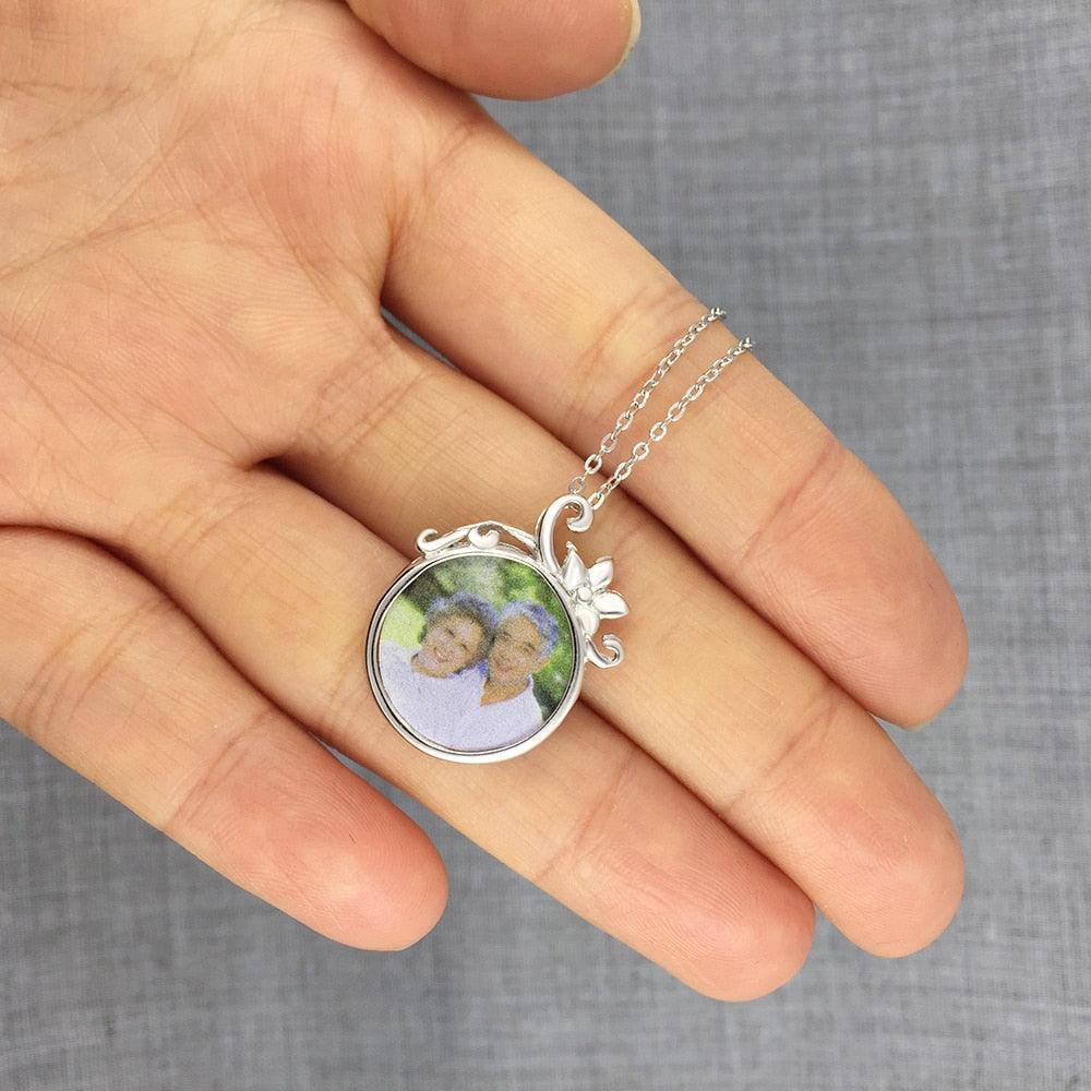 Personalized Custom Color Photo Engraved Word Family Anniversary 925 Sterling Silver Pendant Necklace - Personalized Jewel