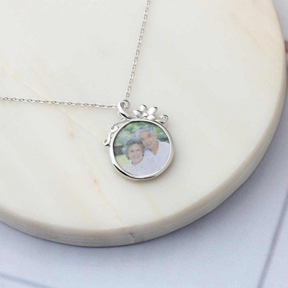 Personalized Custom Color Photo Engraved Word Family Anniversary 925 Sterling Silver Pendant Necklace - Personalized Jewel