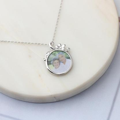 Personalized Custom Color Photo Engraved Word Family Anniversary 925 Sterling Silver Pendant Necklace - Personalized Jewel