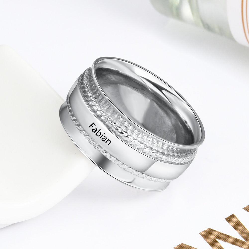 Personalized Custom Engraved Name Ring, Unisex Party Accessory, Trendy Jewelry Gift - Personalized Jewel