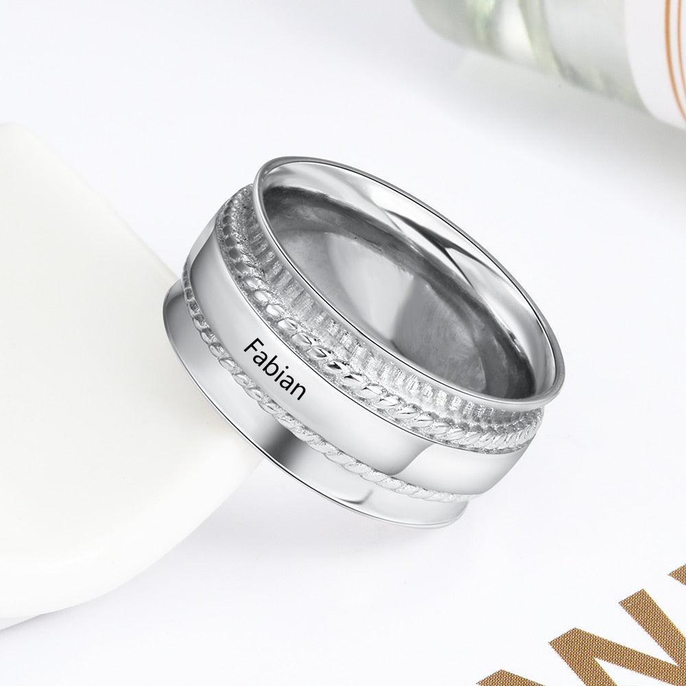 Personalized Custom Engraved Name Ring, Unisex Party Accessory, Trendy Jewelry Gift - Personalized Jewel