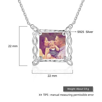 Personalized Custom Multicolor Photo Engraved Word Hollow Pattern Border 925 Sterling Silver Pendant Necklace - Personalized Jewel