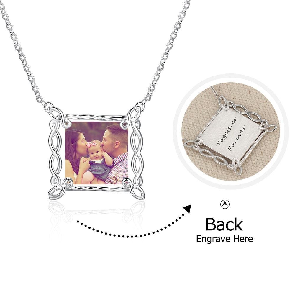 Personalized Custom Multicolor Photo Engraved Word Hollow Pattern Border 925 Sterling Silver Pendant Necklace - Personalized Jewel