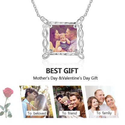 Personalized Custom Multicolor Photo Engraved Word Hollow Pattern Border 925 Sterling Silver Pendant Necklace - Personalized Jewel