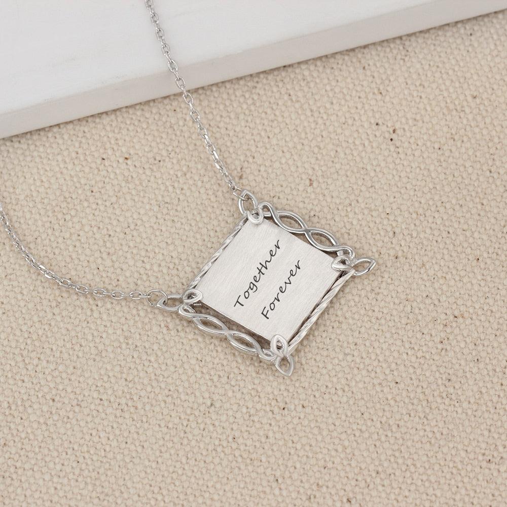 Personalized Custom Multicolor Photo Engraved Word Hollow Pattern Border 925 Sterling Silver Pendant Necklace - Personalized Jewel