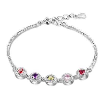 Personalized Double Chain Bracelet for Women with Customized 5 Birthstones, Family gift Bracelets & Bangles - Personalized Jewel