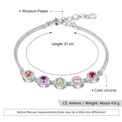 Personalized Double Chain Bracelet for Women with Customized 5 Birthstones, Family gift Bracelets & Bangles - Personalized Jewel
