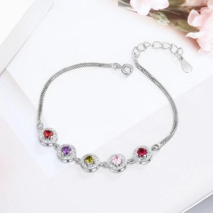 Personalized Double Chain Bracelet for Women with Customized 5 Birthstones, Family gift Bracelets & Bangles - Personalized Jewel