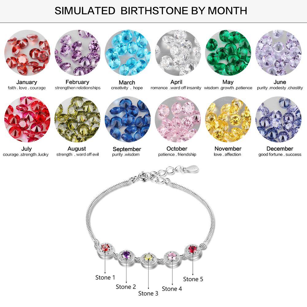 Personalized Double Chain Bracelet for Women with Customized 5 Birthstones, Family gift Bracelets & Bangles - Personalized Jewel