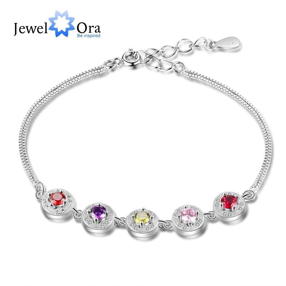 Personalized Double Chain Bracelet for Women with Customized 5 Birthstones, Family gift Bracelets & Bangles - Personalized Jewel