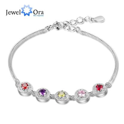Personalized Double Chain Bracelet for Women with Customized 5 Birthstones, Family gift Bracelets & Bangles - Personalized Jewel