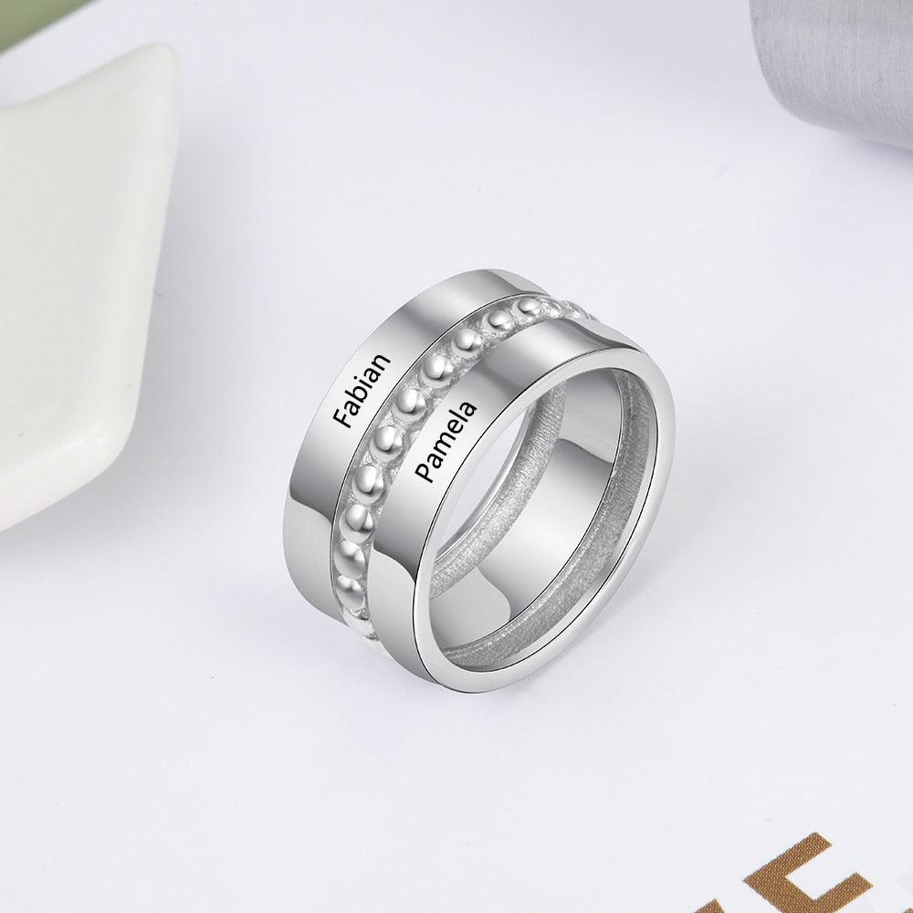 Personalized Double Promise Ring - Accentuated Band Design - Customized Gifts-Personalized Jewels