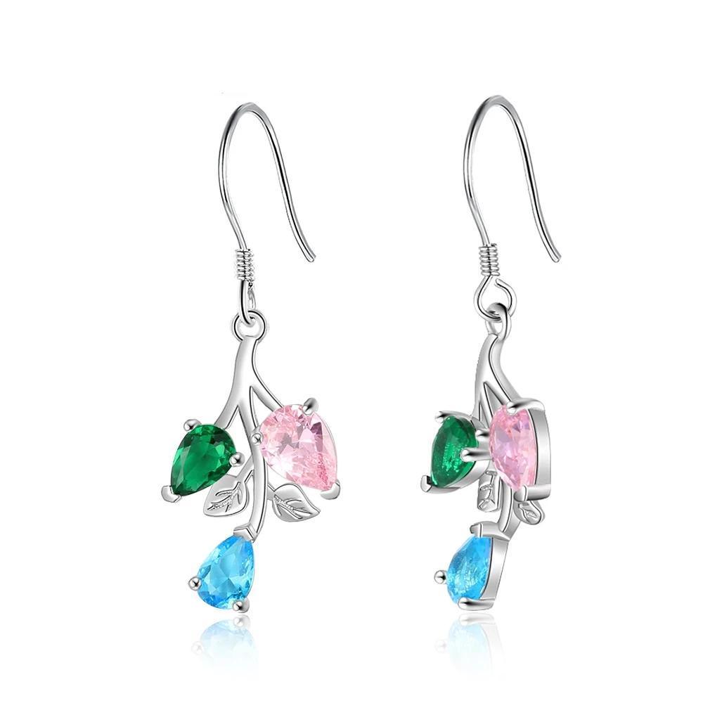 Personalized Drop Branch Leaf Dangle Earrings with Customized 3 Birthstones, Gift Earrings for Women - Personalized Jewel