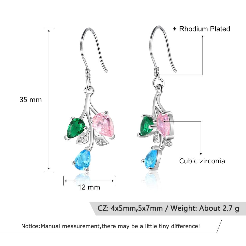 Personalized Drop Branch Leaf Dangle Earrings with Customized 3 Birthstones, Gift Earrings for Women - Personalized Jewel