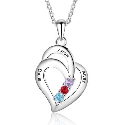 Personalized Engravable Name Heart Pendant Necklace with 3 Birthstones Gifts for Mom - Personalized Jewel