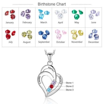 Personalized Engravable Name Heart Pendant Necklace with 3 Birthstones Gifts for Mom - Personalized Jewel