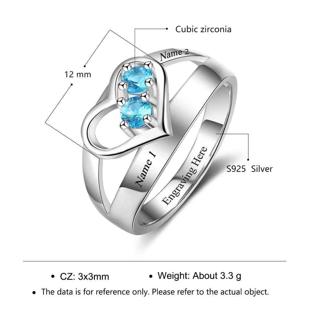 Personalized Engrave Names and Birthstone Ring Jewelry Gift - Personalized Jewel