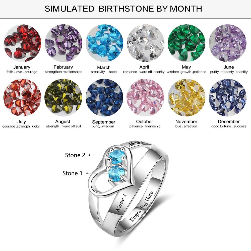Personalized Engrave Names and Birthstone Ring Jewelry Gift - Personalized Jewel