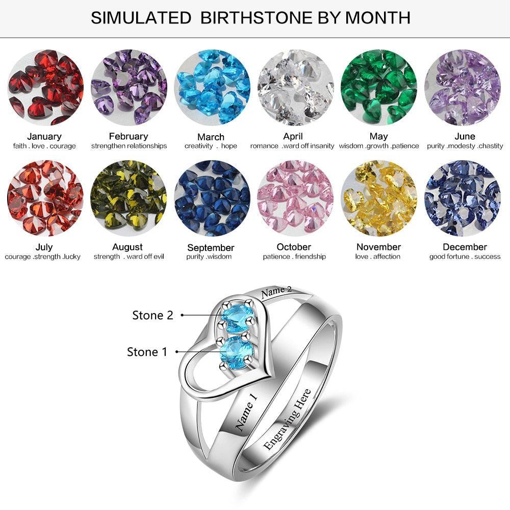 Personalized Engrave Names and Birthstone Ring Jewelry Gift - Personalized Jewel