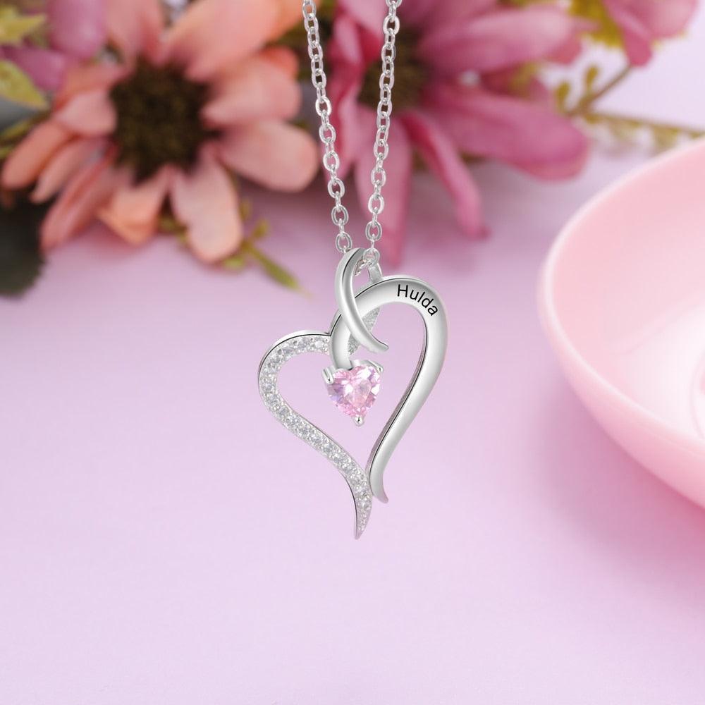 Personalized Engraved Birthstone Heart Necklace- Heart Necklace for Women- Accessories for Women- Fashion Jewellery for Women - Personalized Jewel