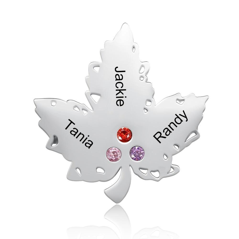 Personalized Engraving Name Maple Leaf 3 Birthstone Brooch for Women-Personalized Jewels