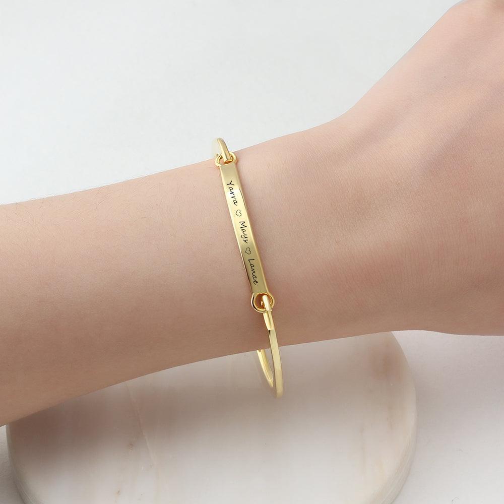 Personalized Fashion ID Bracelets with Name Engraving & 2 Color Options, Customize Bangles for Women - Personalized Jewel