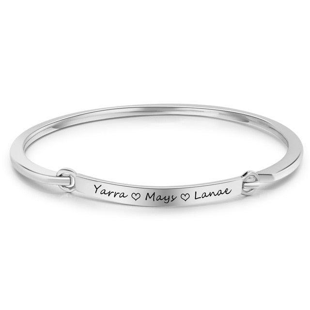 Personalized Fashion ID Bracelets with Name Engraving & 2 Color Options, Customize Bangles for Women - Personalized Jewel