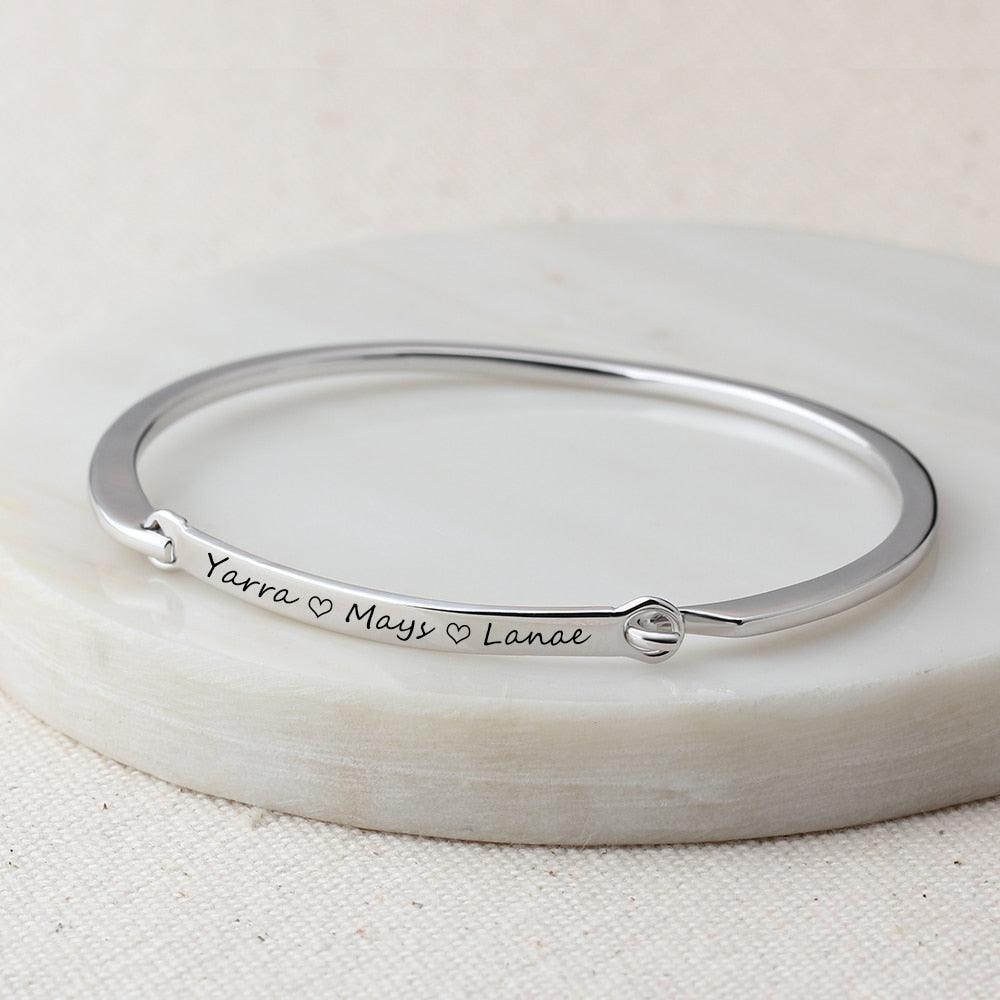 Personalized Fashion ID Bracelets with Name Engraving & 2 Color Options, Customize Bangles for Women - Personalized Jewel