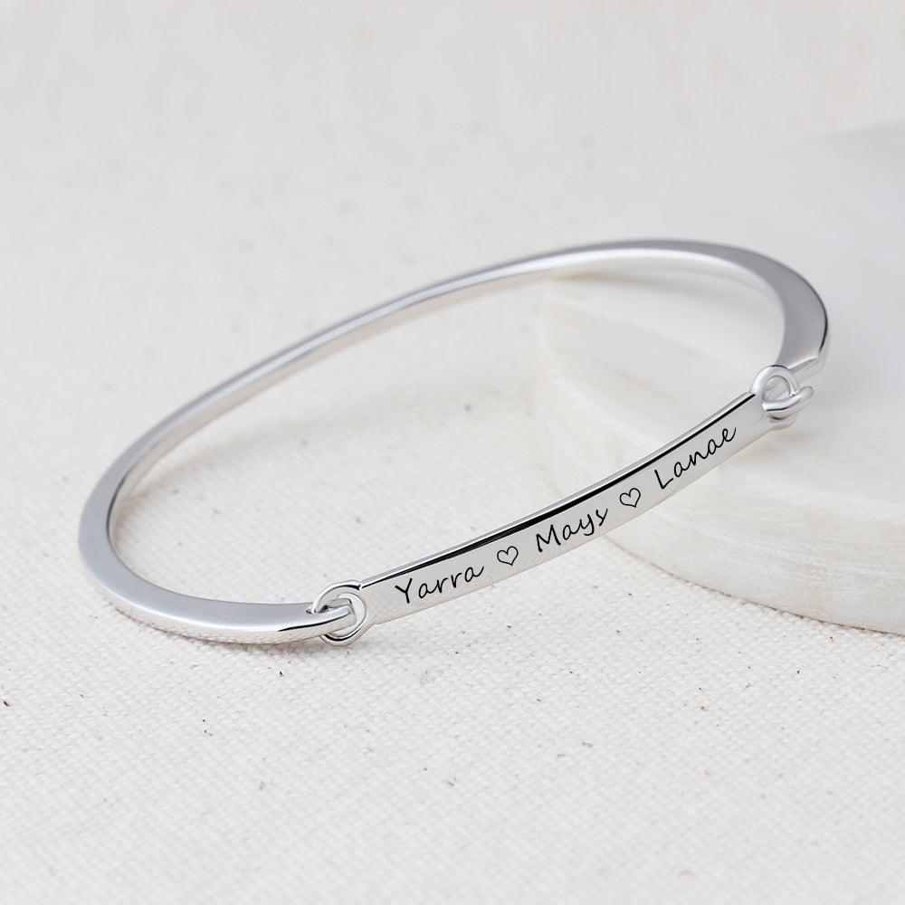 Personalized Fashion ID Bracelets with Name Engraving & 2 Color Options, Customize Bangles for Women - Personalized Jewel
