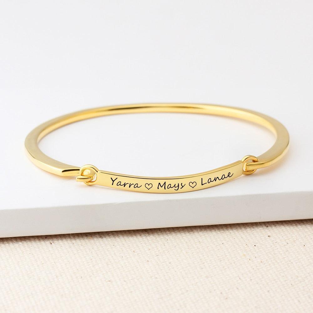 Personalized Fashion ID Bracelets with Name Engraving & 2 Color Options, Customize Bangles for Women - Personalized Jewel