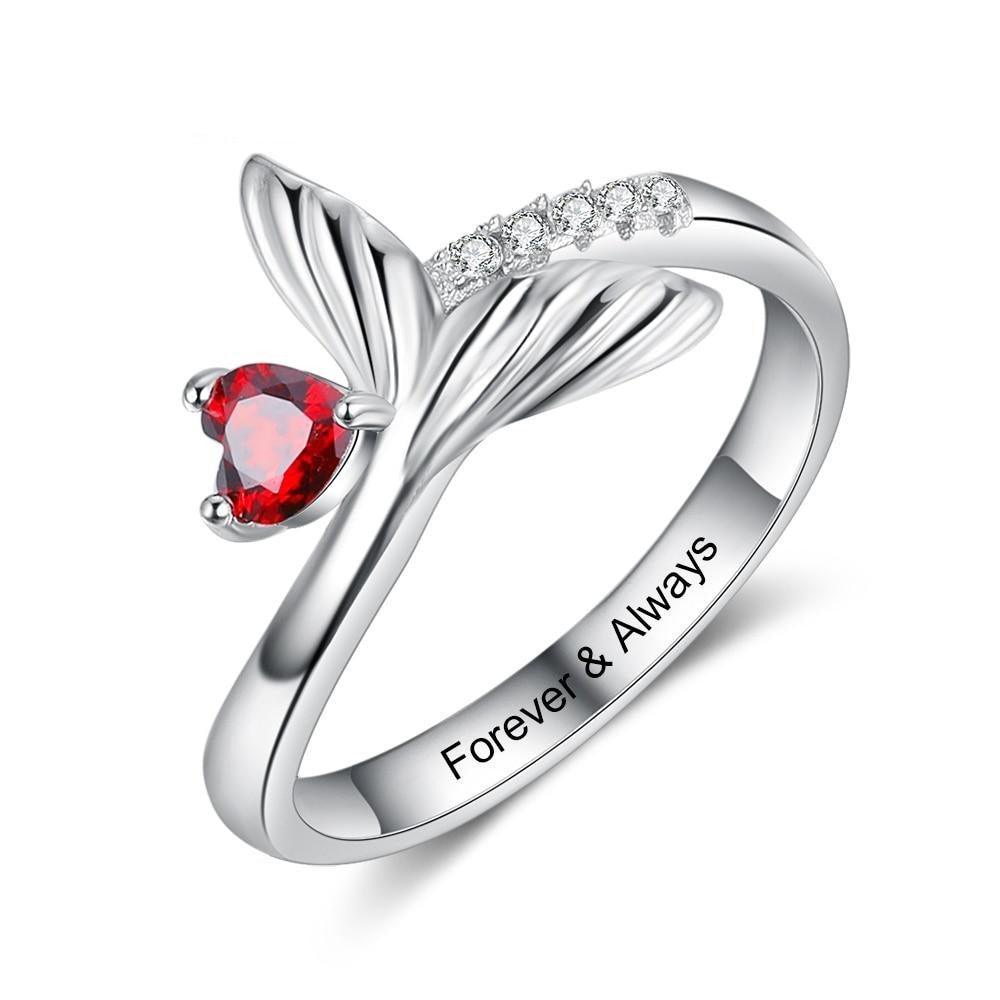 Personalized Fish Tail Band Engraved Name Engagement Rings - Personalized Jewel