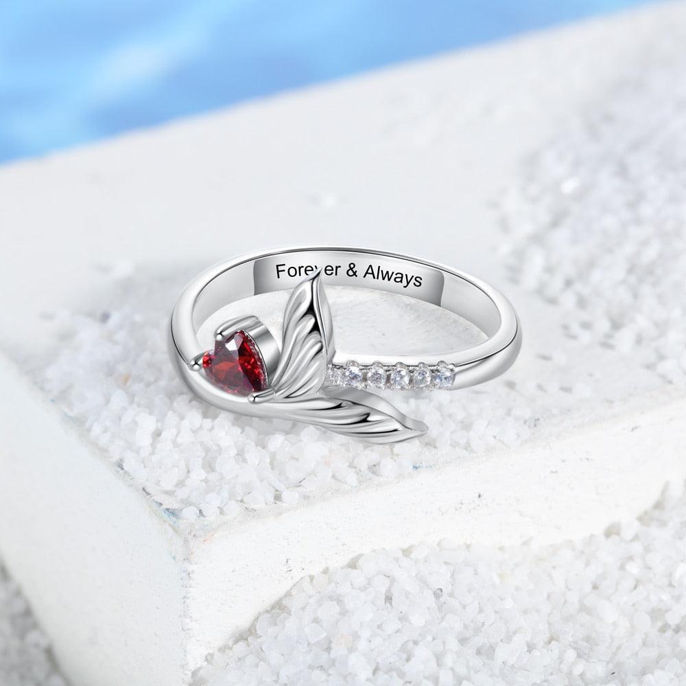 Personalized Fish Tail Band Engraved Name Engagement Rings-Personalized Jewels