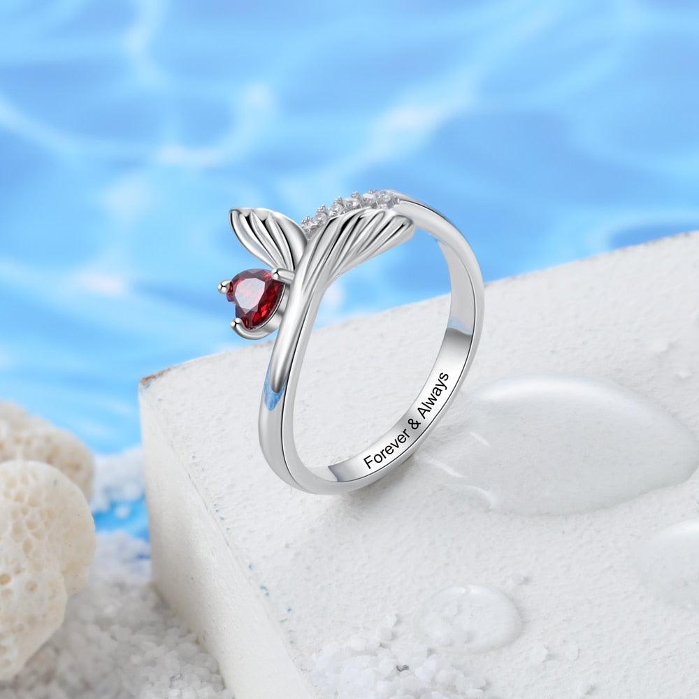 Personalized Fish Tail Band Engraved Name Engagement Rings - Personalized Jewel